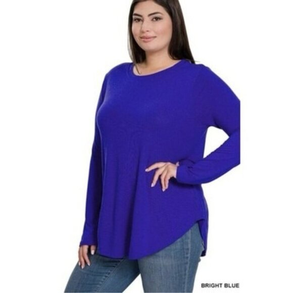 Zenana Round Neck Long Sleeve Shirt Round Hem Relaxed Fit Top Plus Size 2X - Picture 1 of 4